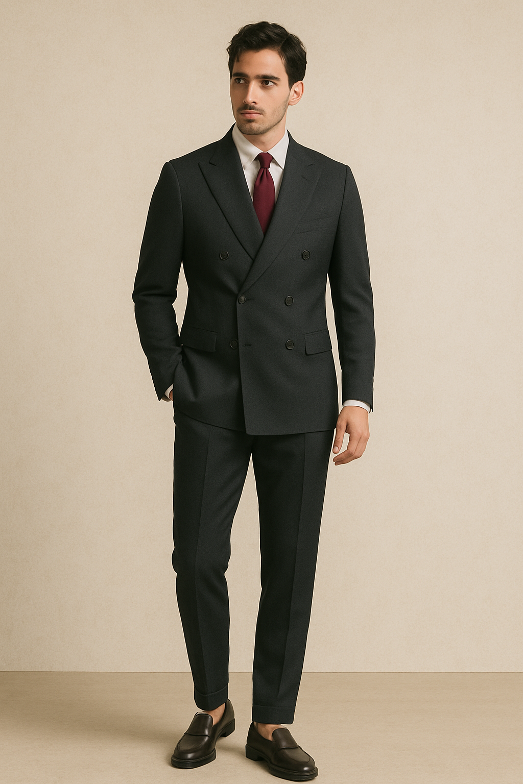 Abito Doppiopetto in lana Tasmania 150s | Nero