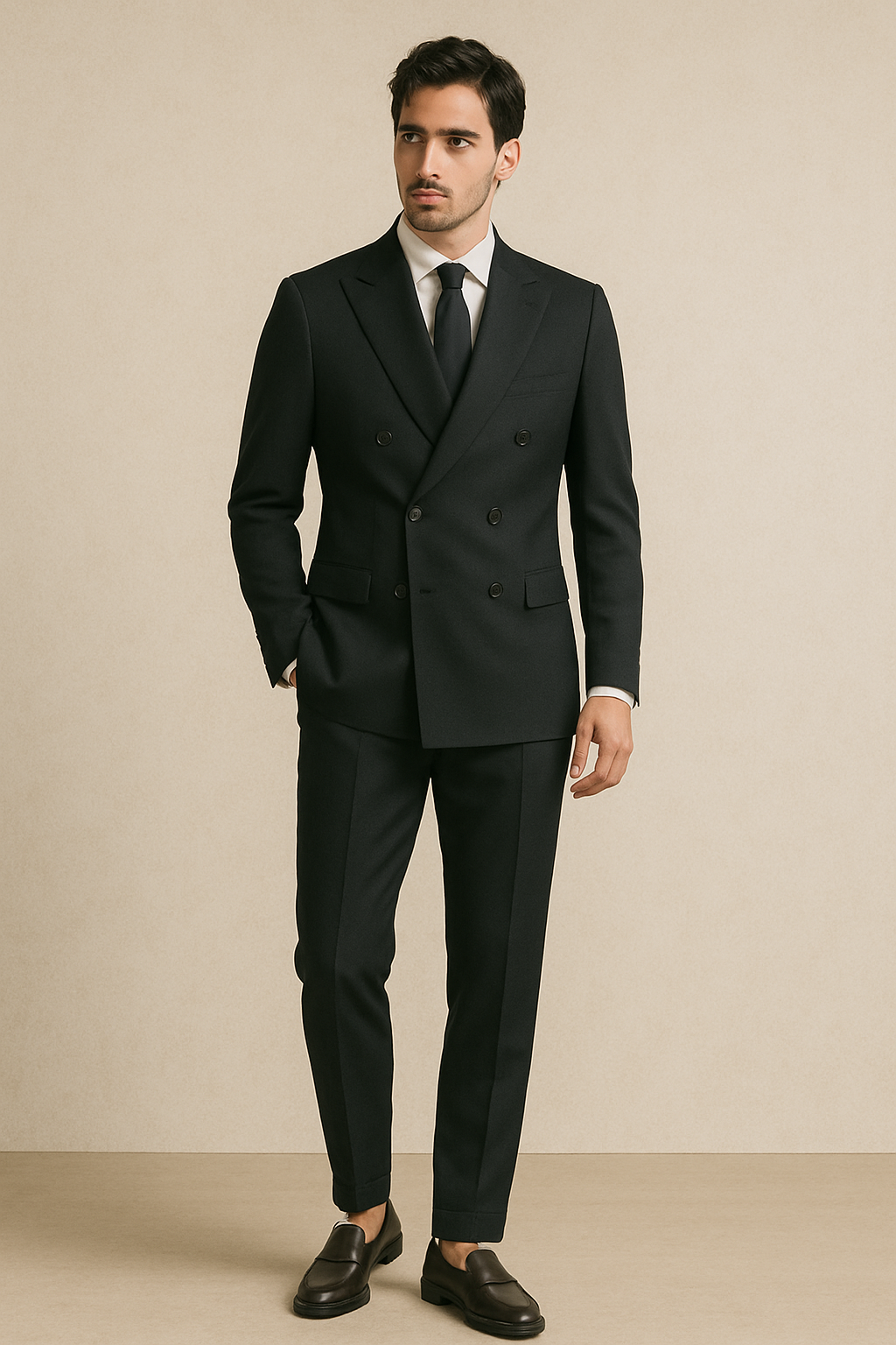 Abito Doppiopetto in lana Tasmania 150s | Grigio scuro