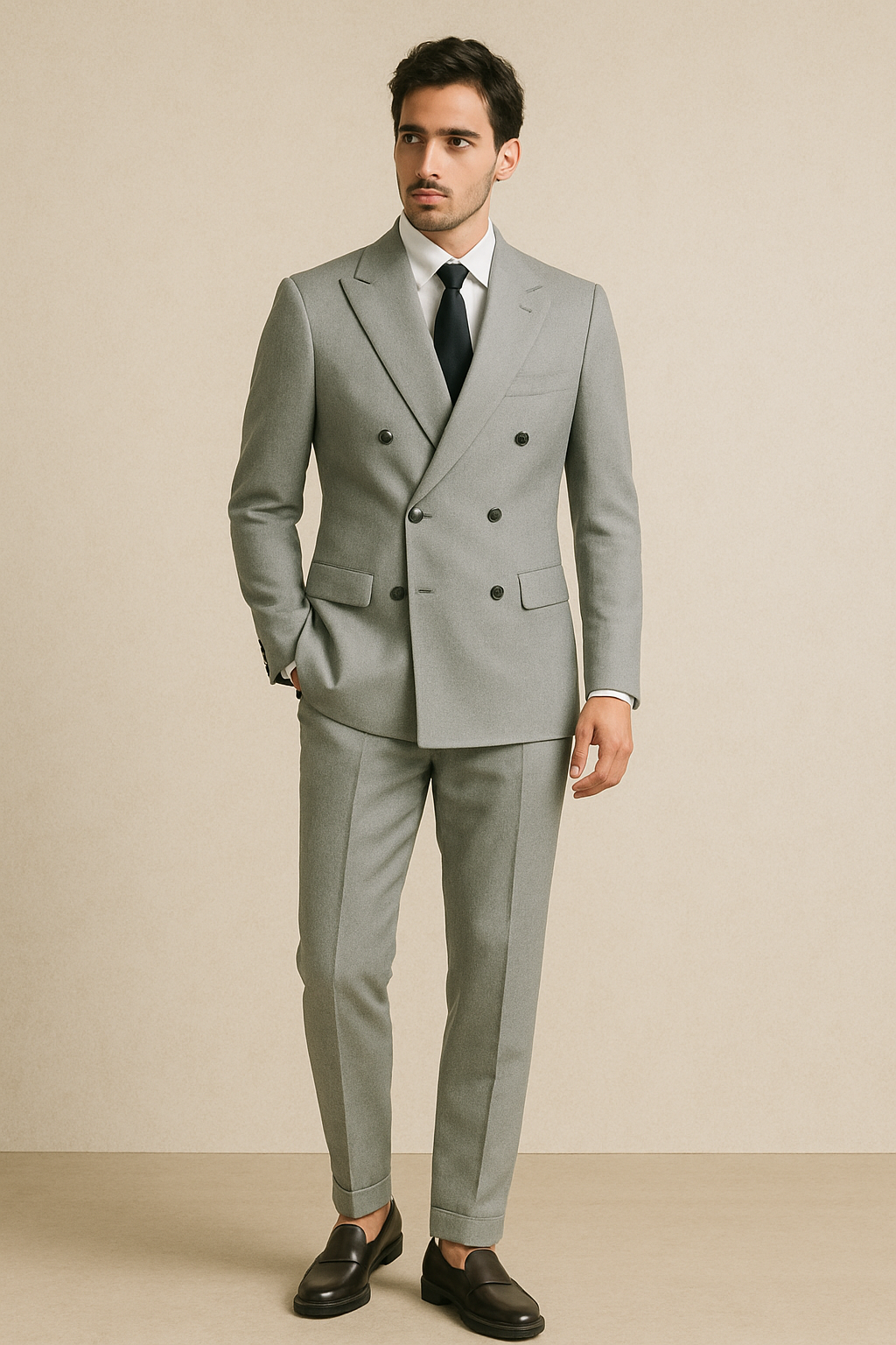 Abito Doppiopetto in lana Tasmania 150s | Grigio chiro