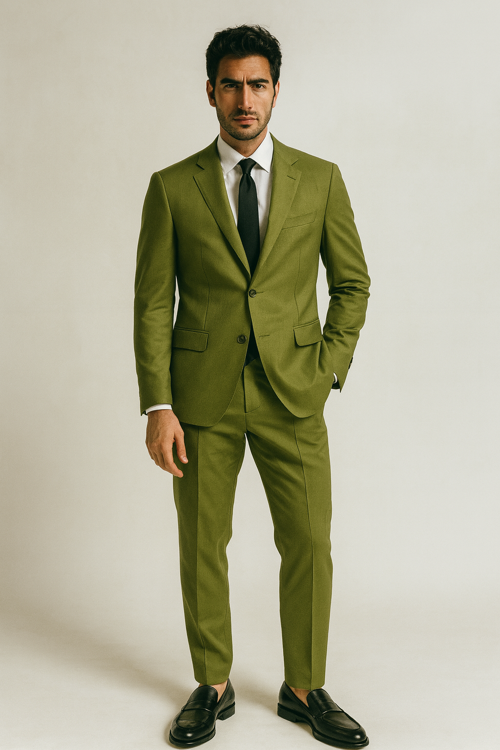 Abito Monopetto in lana Tasmania 100s | Verde Oliva