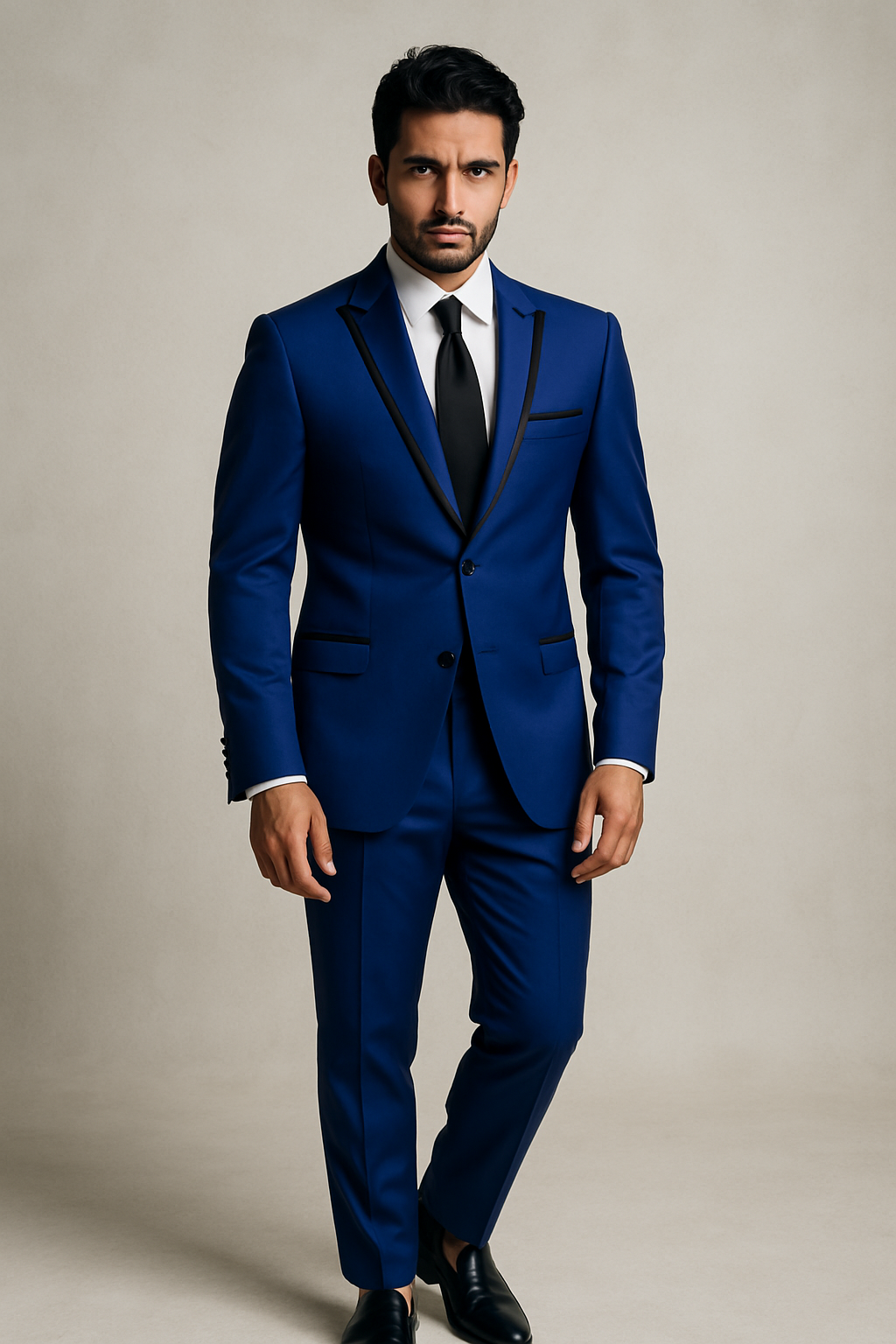 Abito Monopetto in lana Tasmania 100s | Blu royal con Bordo nero