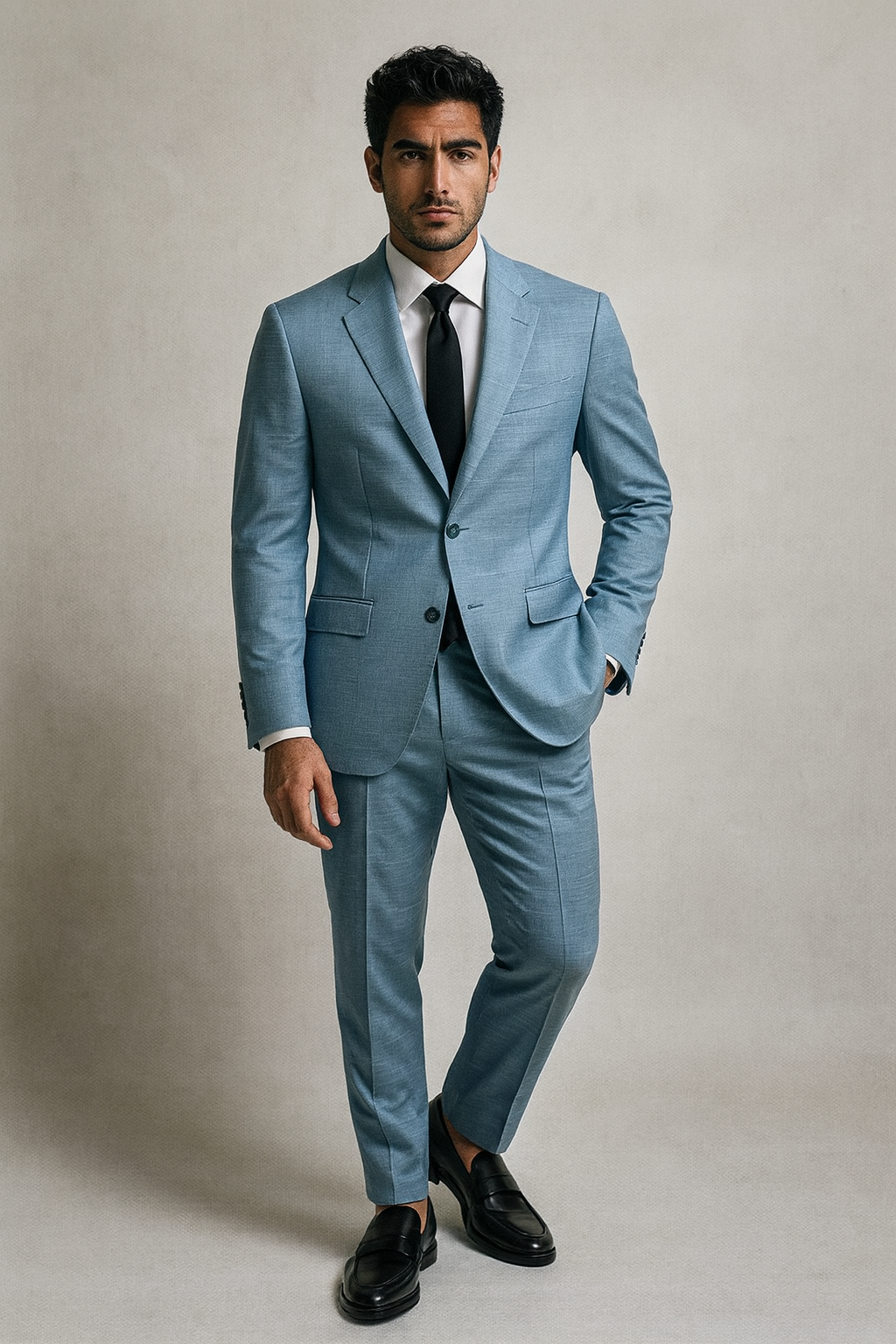 Abito Monopetto in lana Tasmania 100s | Celeste