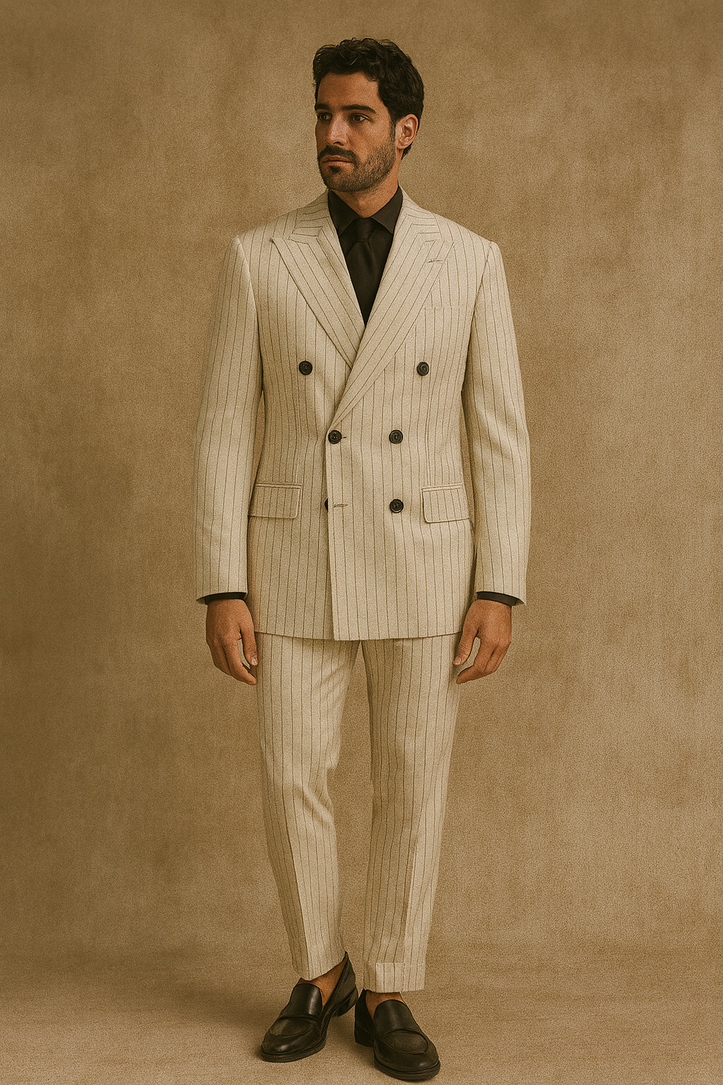 Abito Doppiopetto in lana Tasmania 100s | Gessato Bianco