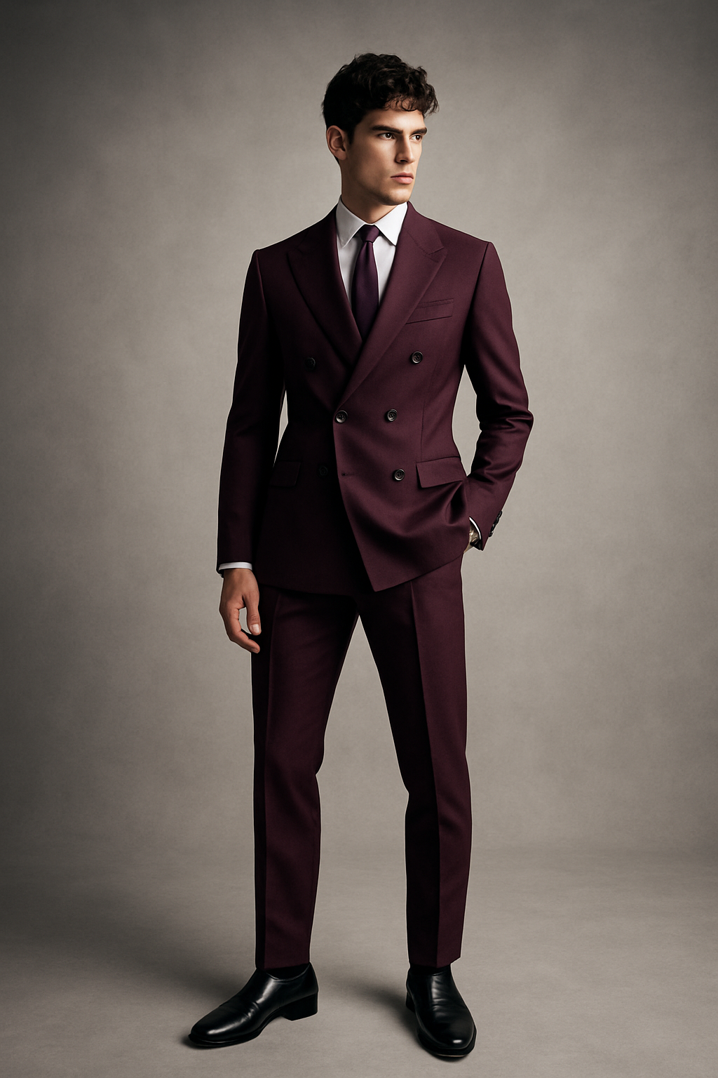 Abito Doppiopetto in lana Tasmania 100s | Prugna